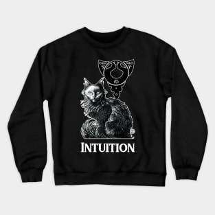 Magic Black Cat - White Outline Version - Intuition Quote Crewneck Sweatshirt